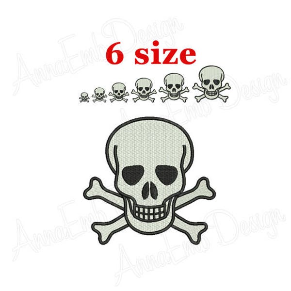 Skull and Cross Bones embroidery design. Skull mini  design. Halloween Skull design. Skull Fill Design. Machine embroidery design.