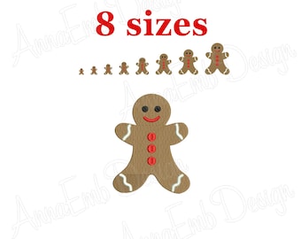 Diseño de bordado de hombrecito de jengibre. Mini hombrecito de jengibre. Diseño de bordado navideño. Diseño de bordado a máquina.