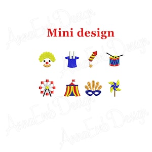 Circus Embroidery Design Mini Circus Machine embroidery design Carnival clown focus drum carousel Circus Tent Mask Pinwheel Ferris wheel
