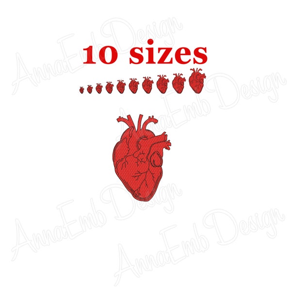 Anatomical Heart Embroidery design. Mini heart Embroidery. Heart shapes. Valentines day. Machine Embroidery Design. Medical Embroidery