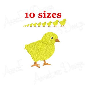 May include: A yellow chick embroidery design with 10 different sizes. The design is perfect for creating cute and whimsical projects.