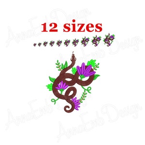 Schlange Stickdatei. Stickdatei für die Stickmaschine. Schlangen-Silhouette. Schlange mini Stickdatei. Schlangen Design. Wunderschöne Blumen-Schlange