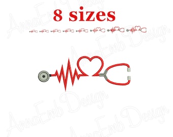 Stethoscope Heartbeat Embroidery Design (Digital Download)