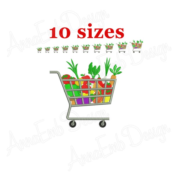 Shopping Cart Embroidery Design. Shopping Cart Mini. Grocery cart. Vegetables Embroidery design. Vegetables design. Kitchen embroidery