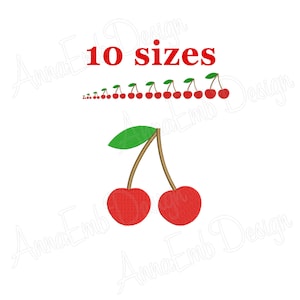 Disegno di ricamo di ciliegio. Cherry mini. Macchina ricamo Design. Silhouette di ciliegio. Ricamo estivo. Punti pieni.
