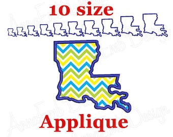 Louisiana State Applique Embroidery Design. State Applique Embroidery Design. Machine Embroidery. USA State. Louisiana Applique Design.