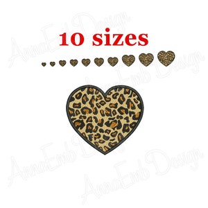 Può includere: Un contorno nero di un cuore riempito con un motivo a stampa leopardata. L'immagine include il testo "10 dimensioni" in rosso.