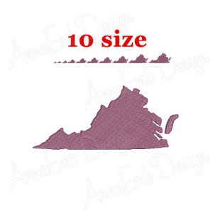 Virginia Embroidery Design. Virginia state Design. Machine Embroidery. Virginia Filled Stitch.  Virginia Mini. Virginia Silhouette