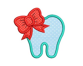 Tooth with Bow Applique Embroidery Design (Instant Download)