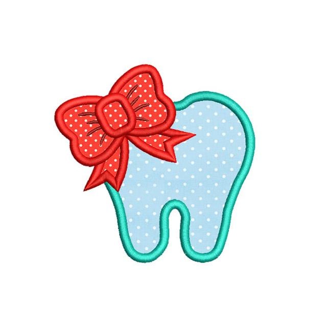 Tooth With Bow Applique Design. Tooth Embroidery. Tooth Embroidery ...