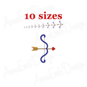 Bow and Arrow embroidery design. Heart Arrow Archery embroidery design. Сrossbow embroidery. Machine embroidery design.