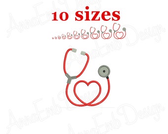 Stethoscope Heart Embroidery Design, Mini Medical Applique (Instant Download)