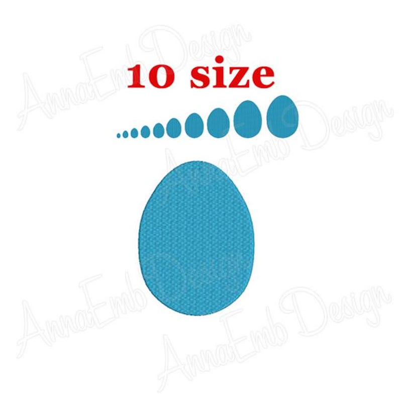May include: A set of 10 blue egg embroidery designs in various sizes. The largest egg is a solid blue color.