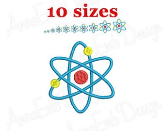 Atom-borduurontwerp. Atom Mini. Atoom silhouet. Geborduurd atoomsymbool. Wetenschap borduurontwerp. Machineborduurontwerp.
