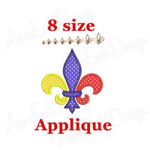 Fleur de lis Applique embroidery design. Machine embroidery design. Mini Fleur de lis. Fleur de lis embroidery. Mardi gras design.