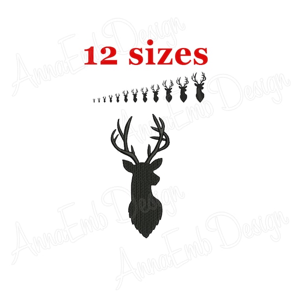 Hirsch Kopf Stickerei Design. Hirsch Kopf Mini Stickerei. Hirsch Silhouette. Jagd Stickerei. Hirsch-Design. Hirsch Buck. Hirschgeweih. Mini Hirsch.