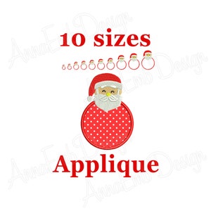 Desenho de bordado de aplique de bola de Natal. Bola de Papai Noel. Mini bola de Natal. Aplique de Papai Noel. Bordado à máquina.