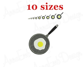 Rührei Stickerei Design. Gebrateneei Stickerei Design. Küche Stickerei. Mini-Küche. Skillet Stickerei. Maschine Stickerei.