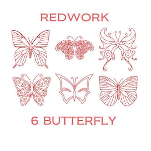 Borduurontwerpen vlinders. Swirly Butterfly Redwork machineborduurpatronen. Redwork vlinderborduurwerk. Ontwerp vlinder.