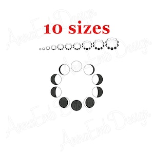Mond Stickerei Design. Mond Silhouette Stickerei Design. Mond-Design. Mini-Mond. Mondphasen. Mondphasen. Maschine Stickerei Design.