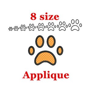 Diseño de aplique de huella de pata. Diseño de bordado de huella. Diseño de aplique de animal. Diseño de bordado de huella de pata de perro. Diseño de bordado a máquina.