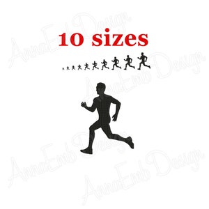 Conception de broderie de coureur. Coureur mini. Conception de broderie de machine. Broderie de coureur mâle. Silhouette de coureur.