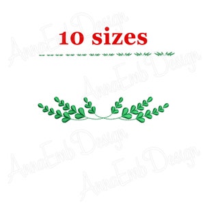 May include: Green leafy branch embroidery design with 10 sizes included. The design features two branches with green leaves and heart-shaped details.