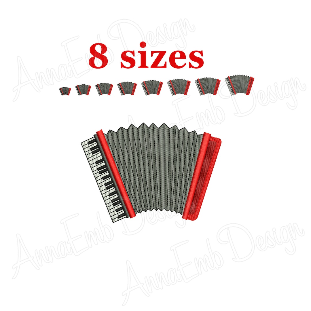 Accordion Embroidery Design. Accordion Silhouette. Accordion Mini