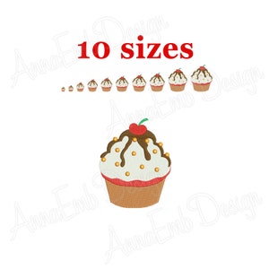 Diseño de bordado de cupcake de cumpleaños. Diseño de bordado de silueta de cupcake. Diseño de Ake. Mini Cupcake. Diseño de bordado de máquina.