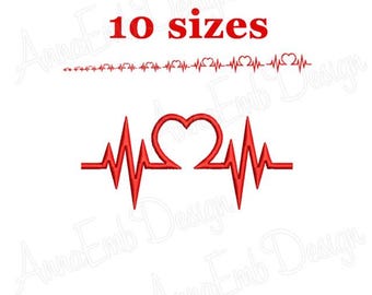 Heartbeat EKG Embroidery Design, Heart Line (Instant Download)