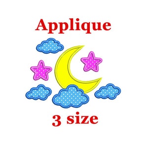 Baby Embroidery design. Night applique. Clouds Applique. Star Applique. Moon Applique design. Machine Embroidery design. Baby Applique.