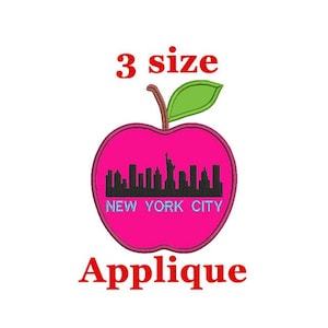 New York City Applique Embroidery Design. Applique New York Embroidery. New York  Apple Machine Embroidery. NY. Apple Embroidery Design.