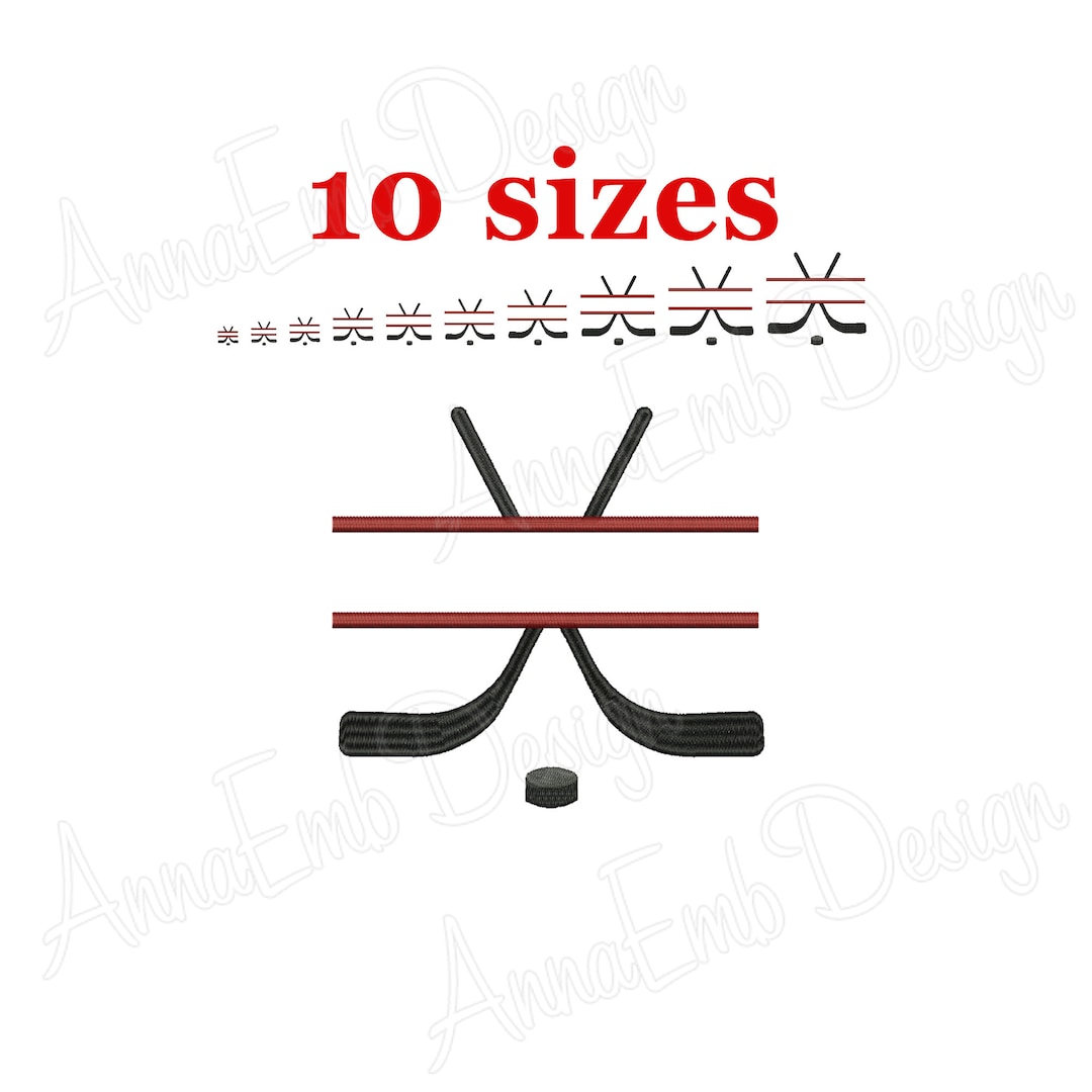 Split Hockey Sticks and Puck Embroidery Design. Hockey Sticks