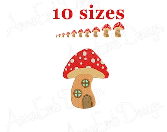 Mushroom House Embroidery Design. Mushroom Embroidery Design. Mushroom mini. Gnome house. Autumn design. Machine embroidery designs.