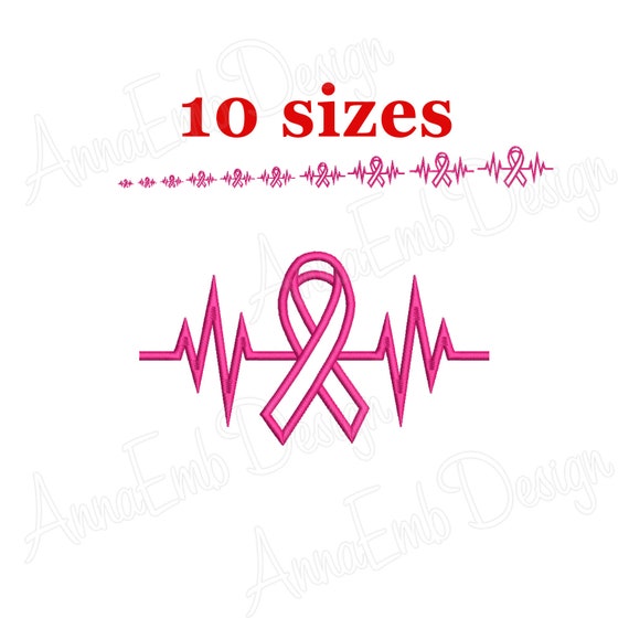 Heartbeat Cancer Awareness Ribbon Embroidery Design (Digital Download)