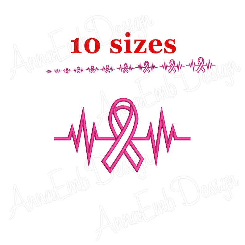 May include: Pink ribbon with a heartbeat graphic. 10 sizes.