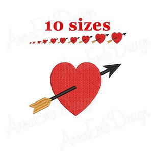 Herz Pfeil Stickdatei. Stickdatei für die Stickmaschine. Valentinstag-Stickerei. Herz mit Pfeil. Mini-Herz. Herz gefüllter Stich.
