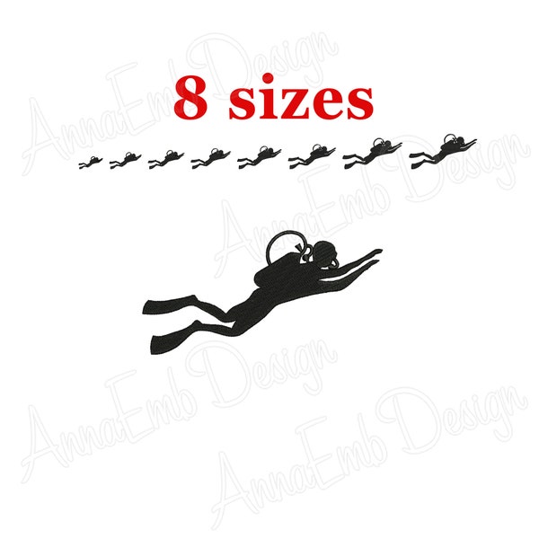 Scuba Diver embroidery design. Diver embroidery design. Machine embroidery design. Diver Silhouette. Mini Diver. Scuba Diver.