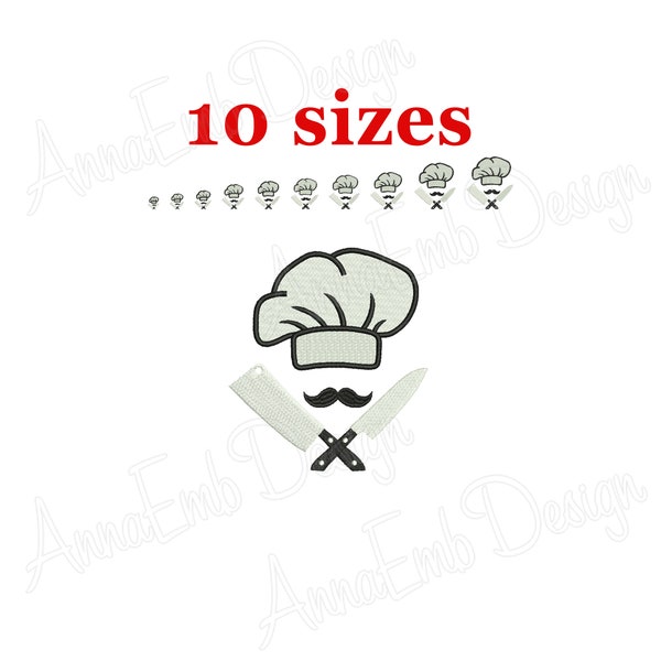 Chef hat Embroidery Design. Knife Embroidery Design. Kitchen Embroidery. Mini Knife. Kitchen knife. Cooking embroidery. Crossed Knives
