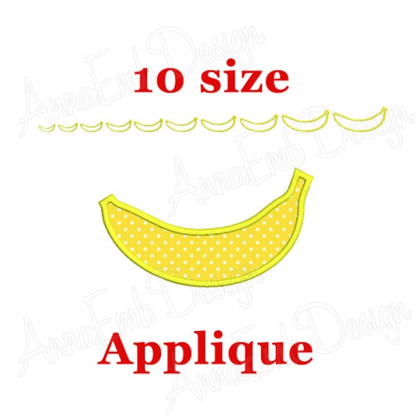 Banana Applique embroidery design. Banana mini Embroidery. Fruit embroidery design. Banana embroidery design. Machine embroidery.