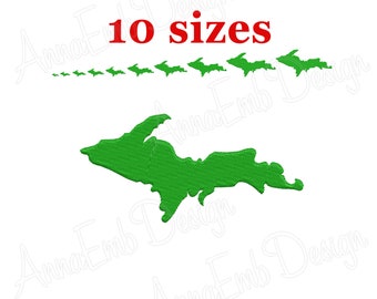 Michigan Upper Peninsula Embroidery Design. Machine Embroidery. Michigan Filled Stitch. Country Design. Michigan Mini Silhouette.