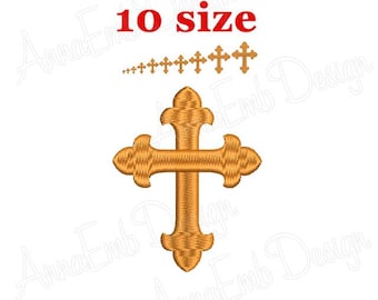 Disegno per ricamo di una croce cristiana, 10 misure (download immediato)