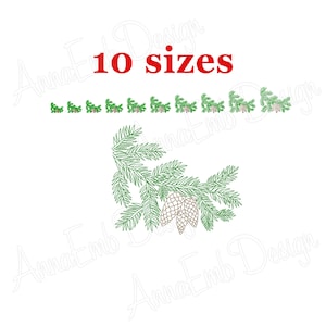 May include: Embroidery design of a pine branch with pine cones. The design is available in 10 sizes.