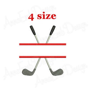 May include: A split monogram design featuring two crossed golf clubs with a red line above and below the clubs. The text "4 size" is above the clubs.