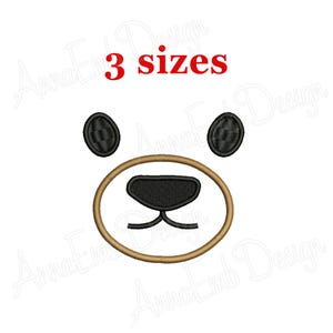 May include: Embroidered design of a bear face with brown nose and black eyes. The text "3 sizes" is above the bear face.