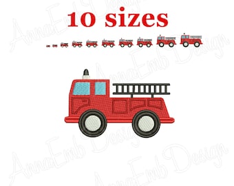 Fire Truck Stickerei Design. Mini-Feuer-LKW. Feuerwehrauto füllte Stich. Fire Truck Design. Feuerwehr-Motor-Stickerei. Firetruck Fire Engine