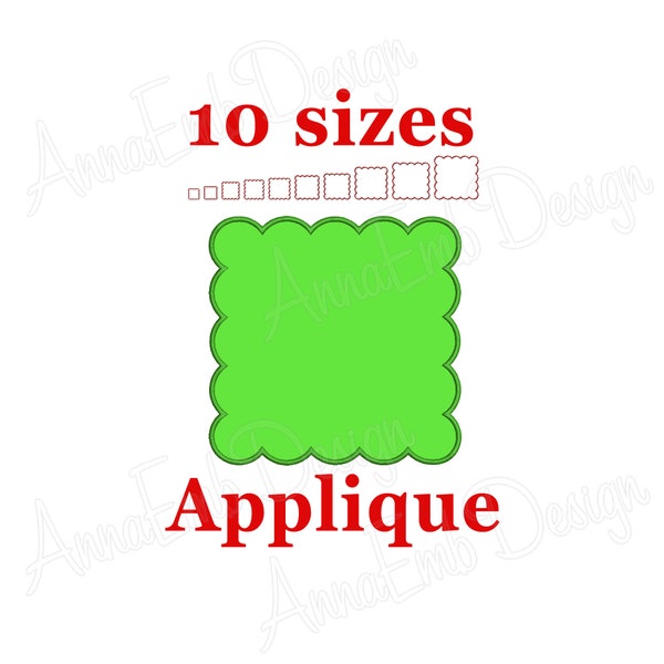 Scallop applique embroidery design. Square Scalloped Frame Applique Design Monogram Frame embroidery design  Scallop embroidery Mini Scallop