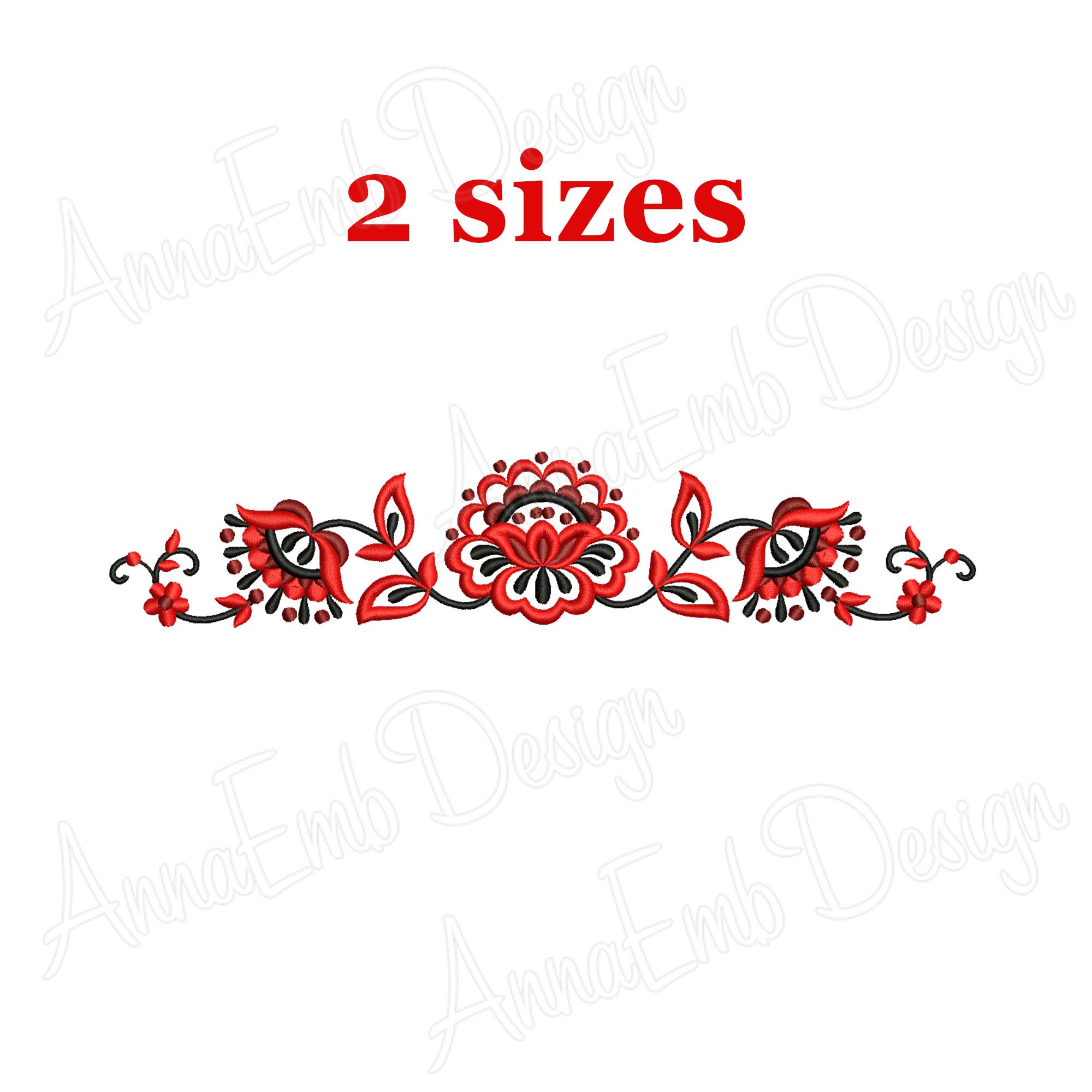 Motif de broderie bordure florale. Bordure florale. Broderie de fleurs. Motif floral folklorique. Broderie à la machine. Broderie de bordure de cadre.