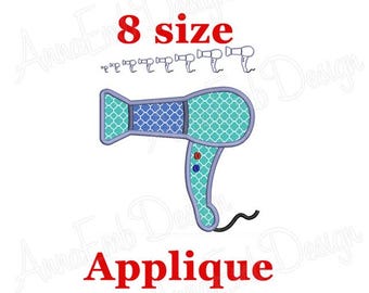 Diseño de bordado de aplique de secador de pelo (descarga instantánea)
