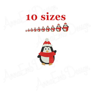 Diseño de bordado de pingán de Navidad. Penguin Mini Bordado. Diseño de bordado de máquina. Silueta de Pinguino. Diseño navideño. Lindo Pinguino.